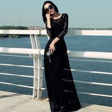 Женщины одеваются плюс размер 6l длиной Макси Осень Зима Черный кружева О-Образным Вырезом Старинные 7XL ВЕЛИКОБРИТАНИИ Большой Размер Сексуальное платье A-Line платья