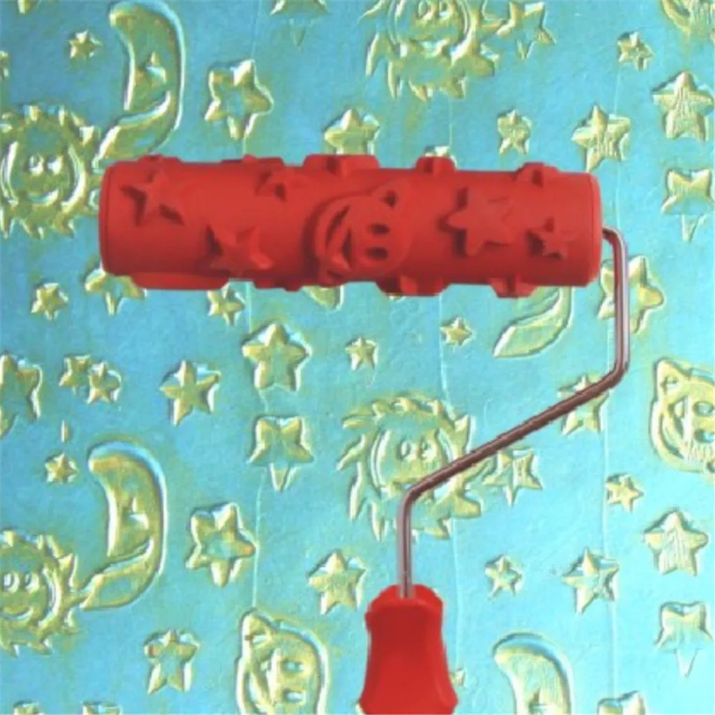 

Star 7'' Embossing Paint Rubber Roller Painting Brush Sleeve+Handle Wall Decor Tools Handle embossed wood grain roller