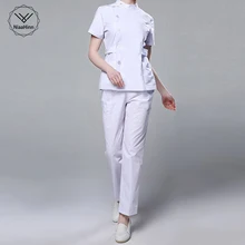 Женская медицинская одежда для медсестер Больничная Хирургическая Одежда скрабы Уход Униформа салон красоты женский короткий рукав пальто+ брюки