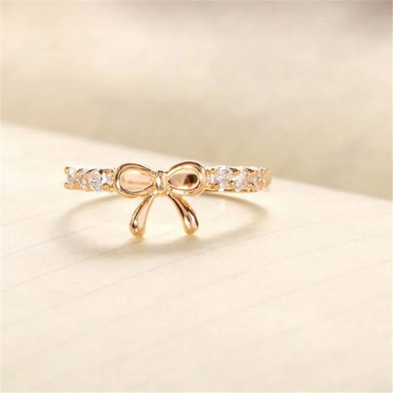 Newly Design Bow Ring Korean Jewelry Simple Crystal Rings For Women