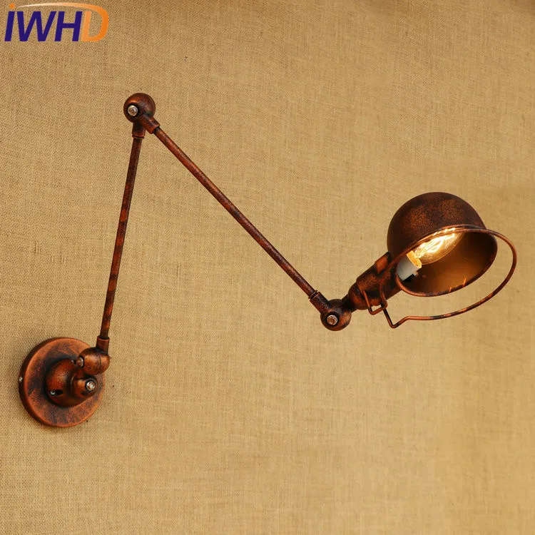 Buy IWHD Loft Style Double Swing Arm LED Wall Sconce Iron Bedside Wall Lamp Industrial Vintage Wall Light Fixtures Indoor Lighting