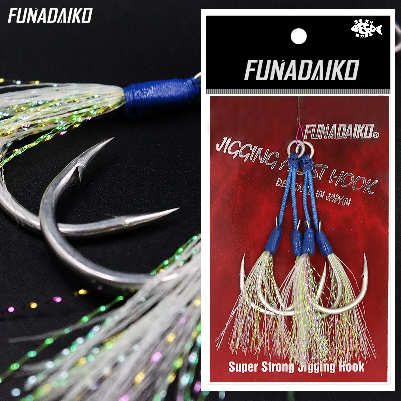 

FUNADAIKO Assist hook slow jigging hooks sea fishing hooks Luminous glow double hooks 1/0 2/0 3/0 4/0 high carbon steel hooks