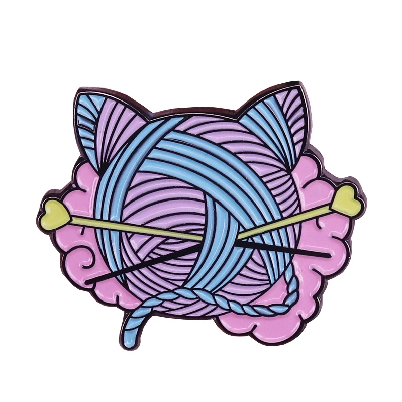 Cute Cat Testa Filato Dello Smalto Pin Amore Cuore Di Lavoro A Maglia Aghi Spilla Pastello Arte Distintivo Creativo Knitters Flair Monili Del Mestiere