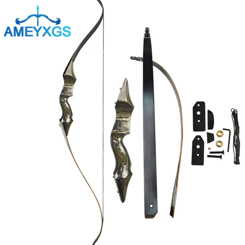 

58" Archery Takedown Recurve Bow Hunting Traditional Recurve Bow Wooden Riser 25lbs-55lbs Right Hand For Outdoor Archery Hunting