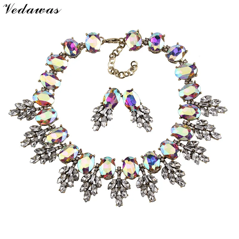 

Vedawas Multicolor Bead Collar Choker Necklace&Pendant Earrings Fashion Jewelry Luxury Crystal Jewelry Sets Women Wholesale 2395