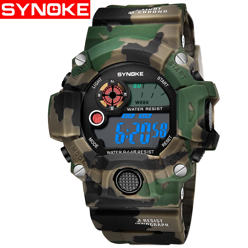 SYNOKE новые модные мужские электронные персональные камуфляжные спортивные многофункциональные водонепроницаемые студенческие электронные мужские часы - Цвет: Army Green