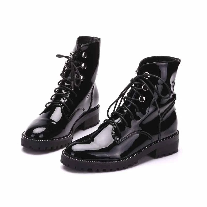 

Female Martin Boots Genuine Leather100% Short Women Boots Rhinestones Flat Lace-up Ankle Boots Women's Winter Shoes Size 35-40