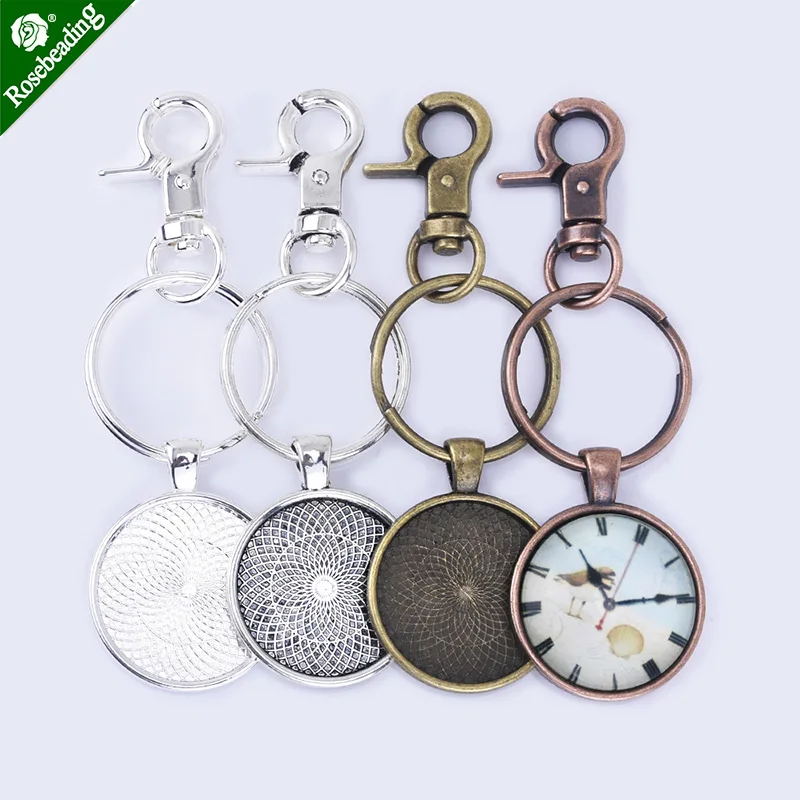 

Zinc alloy 25mm DIY Key Chain Pendant kits Mini Round Pendant Trays with Lobster Clasp wholesale,sold 5pcs/set