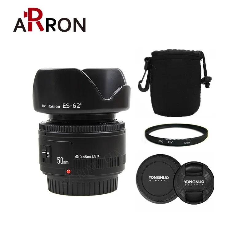 

Official YN50mm Lens Fixed Focus Lens EF 50mm F/1.8 AF/MF Lense Large Aperture Auto Focus Lens+52MVUV+Hood For Canon DSLR Camera