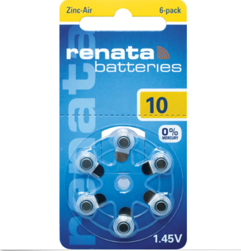 1 pack(6 шт.) RENATA maratone ZA10 apparecchi acustici 105 мАч 1,45 В zinco RAYOVAC