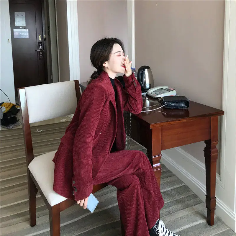 HziriP Новый 2019 демисезонный повседневная обувь костюм для женщин модные однотонные блейзер с длинными рукавами цвет красного вина простой