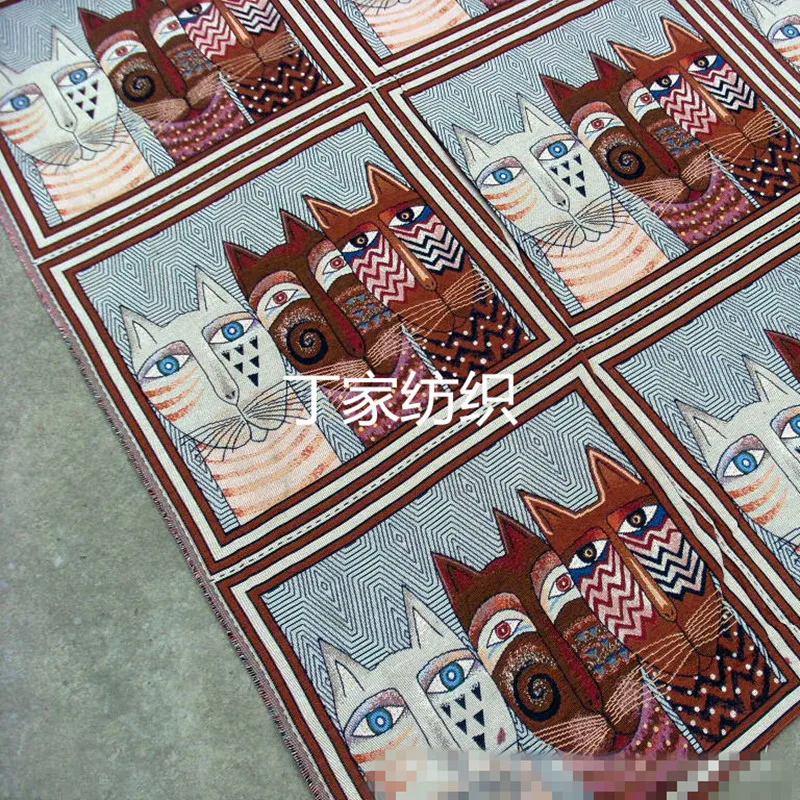 

50x50cm Linen Jacquard Weave Fabric Indian Brown Cat DIY Sewing Cushion Pillow Case Bag G04