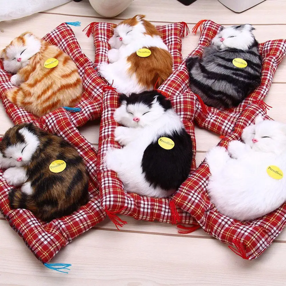 New Lovely Simulation Animal Doll Plush Sleeping Cats with Sound Kids Toy 7V 