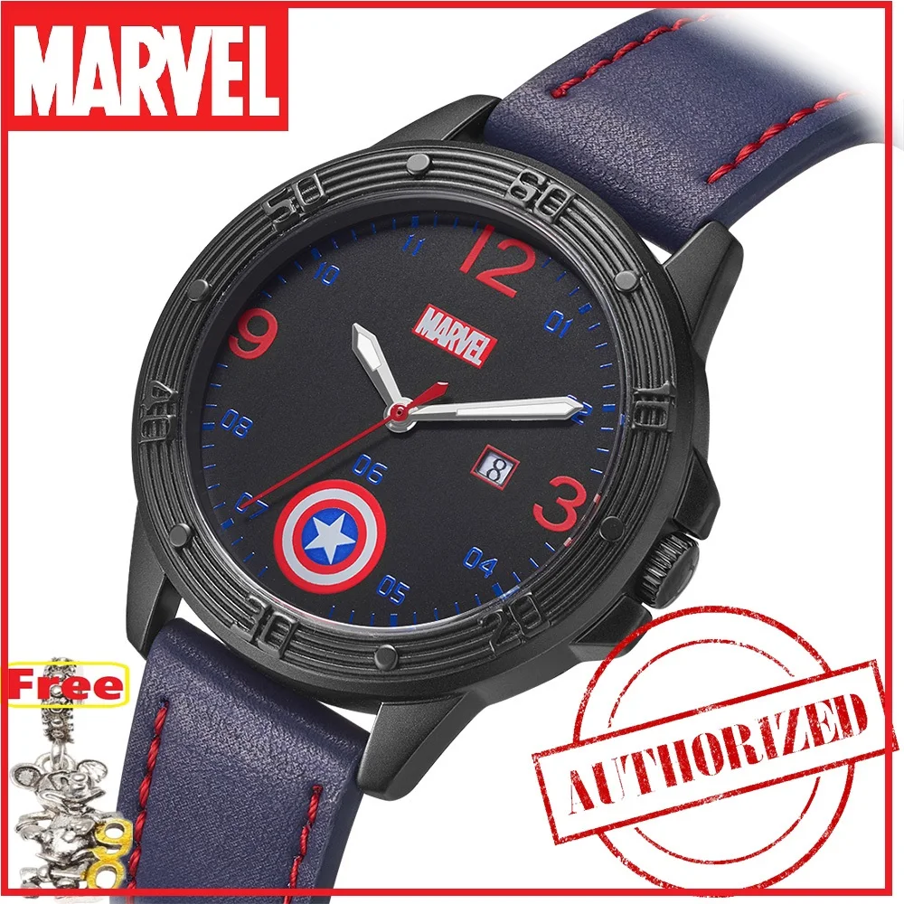 Детские часы Disney модные простые крутые наручные с супергероями Marvel для мальчиков