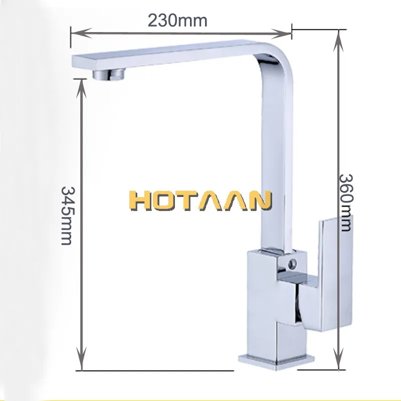 Хромированный цветной кухонный кран, латунный кран для раковины, кухонный смеситель, квадратные поворотные Кухонные смесители, torneira YT-6016