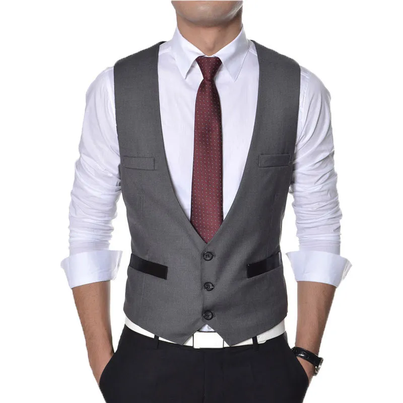 Hot sale Grey Vest Men Spring New Brand Men's Slim Fit Dress Suit Vest ...