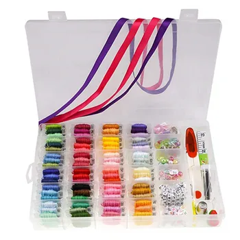 

72 Embroidery Floss Thread Kits with Storage Box Cross Stitch Kit Floss Bobbins 26 Letter Beads Ribbons Friendship Bracelet Kits