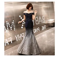 Русалка Женщины Вечернее платье с плеча It's YiiYa, Блестки V-образным вырезом, Большой размер, на шнуровке длинное вечернее платье, E487,Лето