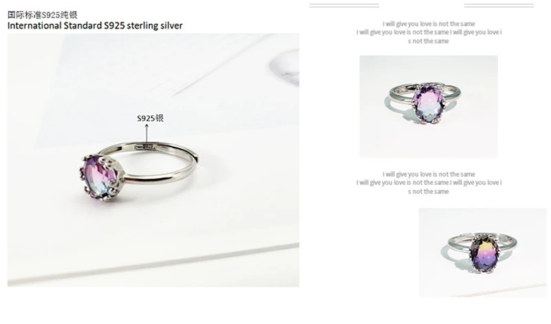 925 пробы серебро радужные Кристаллы Фиолетовый драгоценный камень аметист Для женщин элегантное кольцо S925 чистого серебра драгоценного камня роскошные Кольца с алмазами