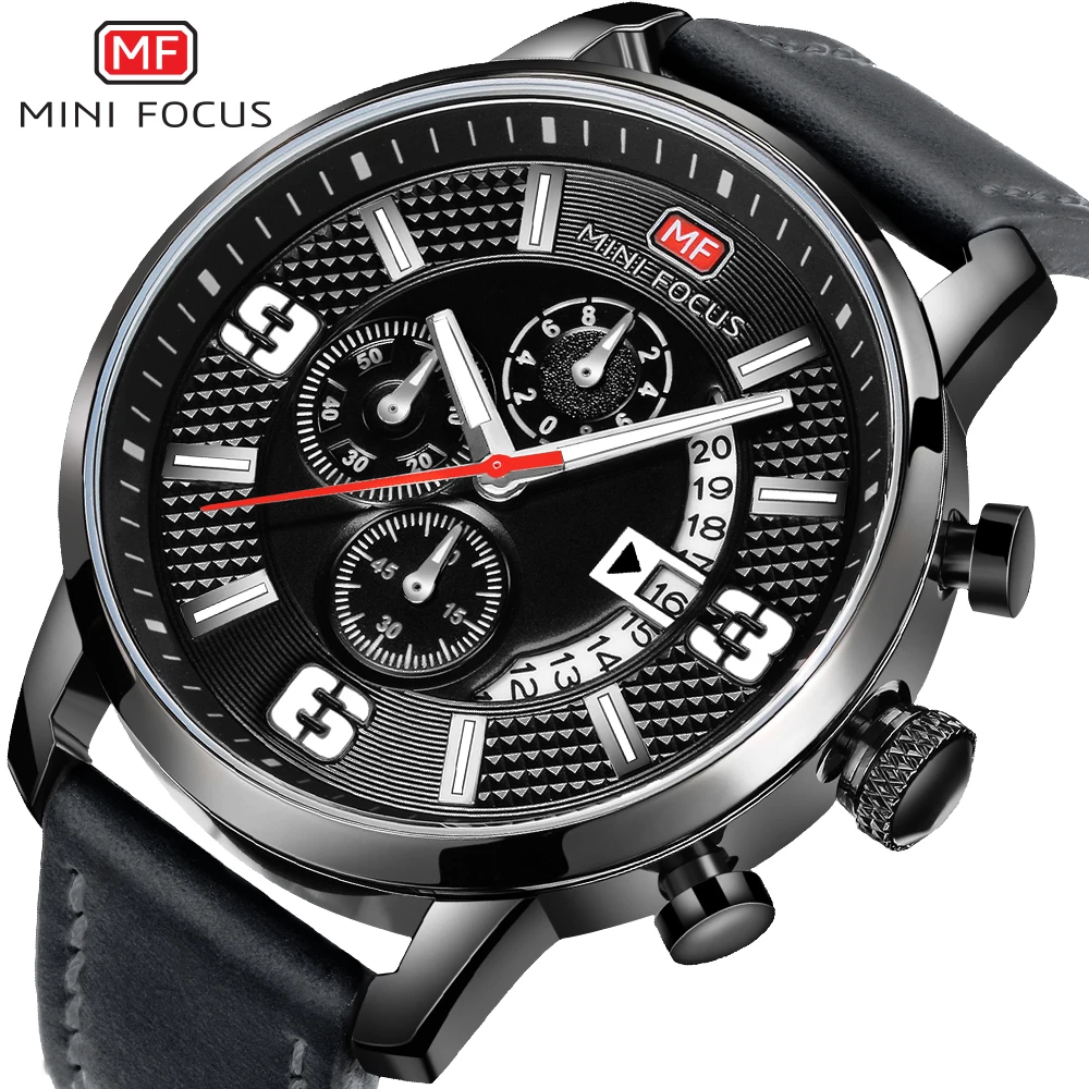 

MINI FOCUS Brand Luxury Chronograph Men Sports Watches Men Quartz Analog Date Clock Male Army Military Leather Strap Wrist Watch