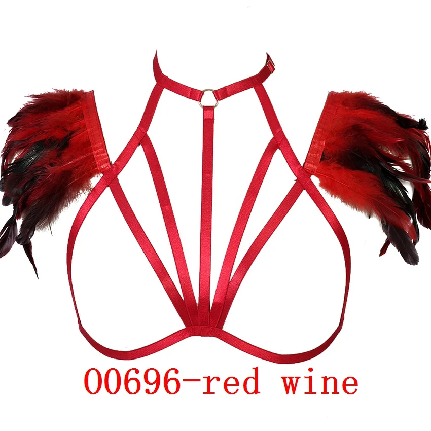Красные перья эполет плечо крыло для Женская портупея Bralette топы из ремешков выдалбливают бюстгальтеры женщин панк готический стиль сексуальное женское белье