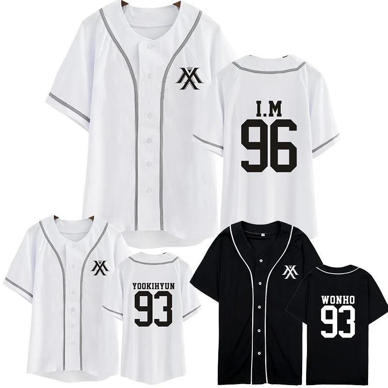 

MONSTA X Jooheon Blouse Shirt Base Ball Cardigan t shirt women Summer School shirts harajuku Short Sleeve Top shirts