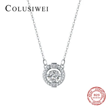 

Modian Sparkling Moving Stone Necklace 925 Sterling Silver Luxury CZ Swing Exquisite Pendant Necklaces For Women Wedding Jewelry