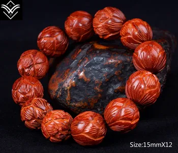

Fashion Red Sandalwood 15mm Lotus Beaded Bracelet