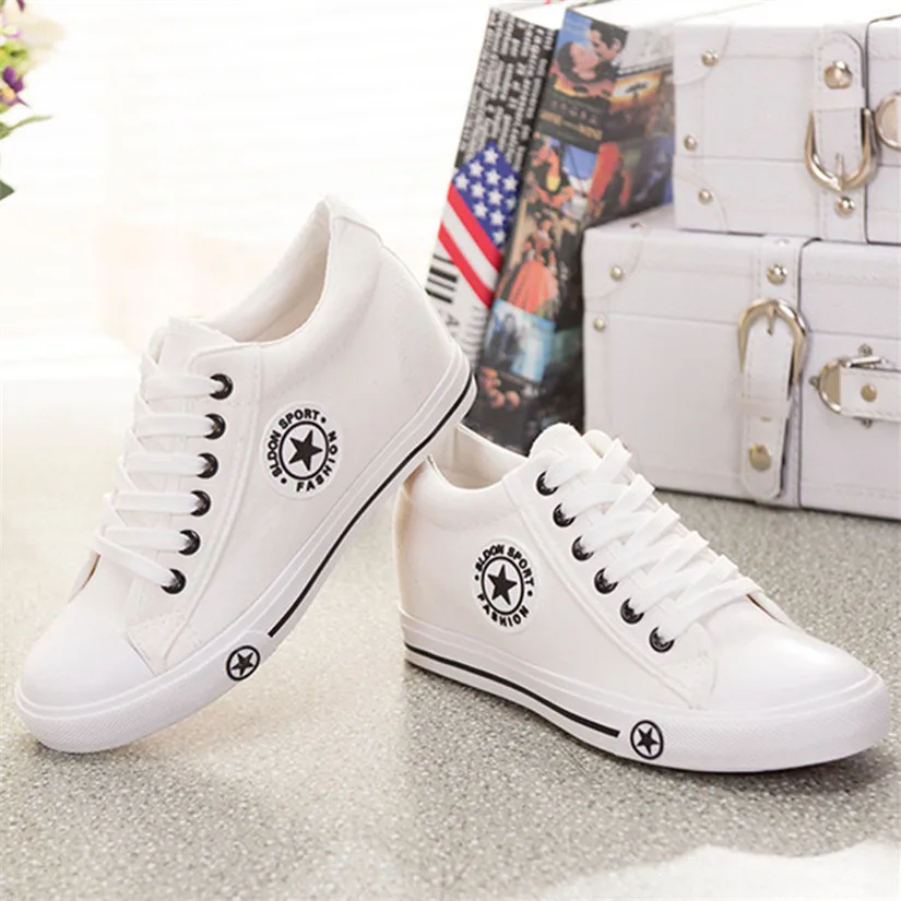 Summer Wedges Canvas Shoes Women Casual Shoes Female Cute White Basket Stars Zapatos Mujer ...