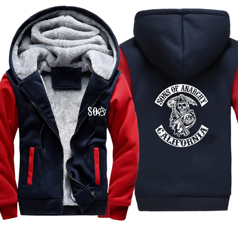 Мужская зимняя флисовая толстовка SOA Sons of толстовки анархия на молнии мужские с
