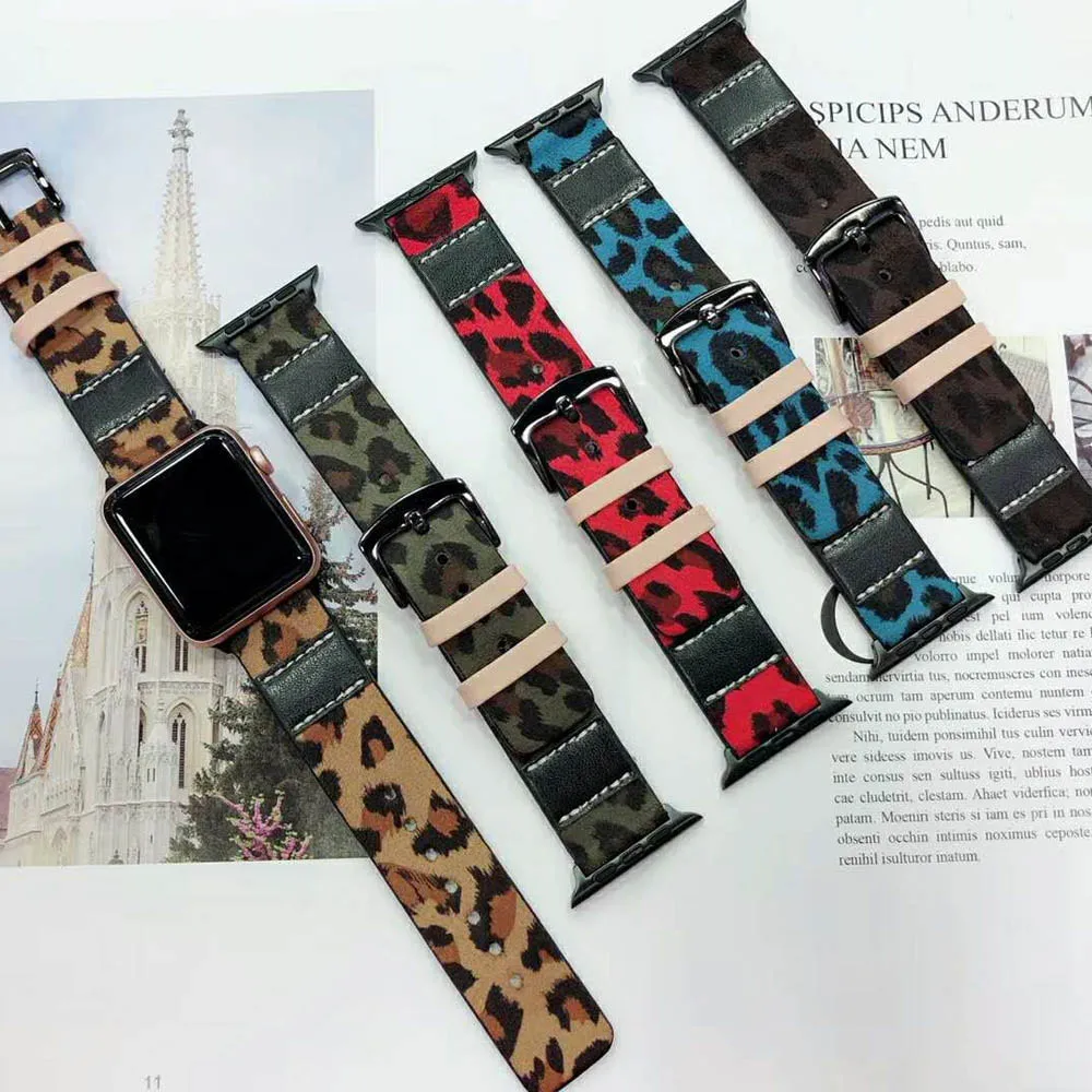 Новая модная кожаная с леопардовым принтом ремешок для наручных часов Apple Watch SE