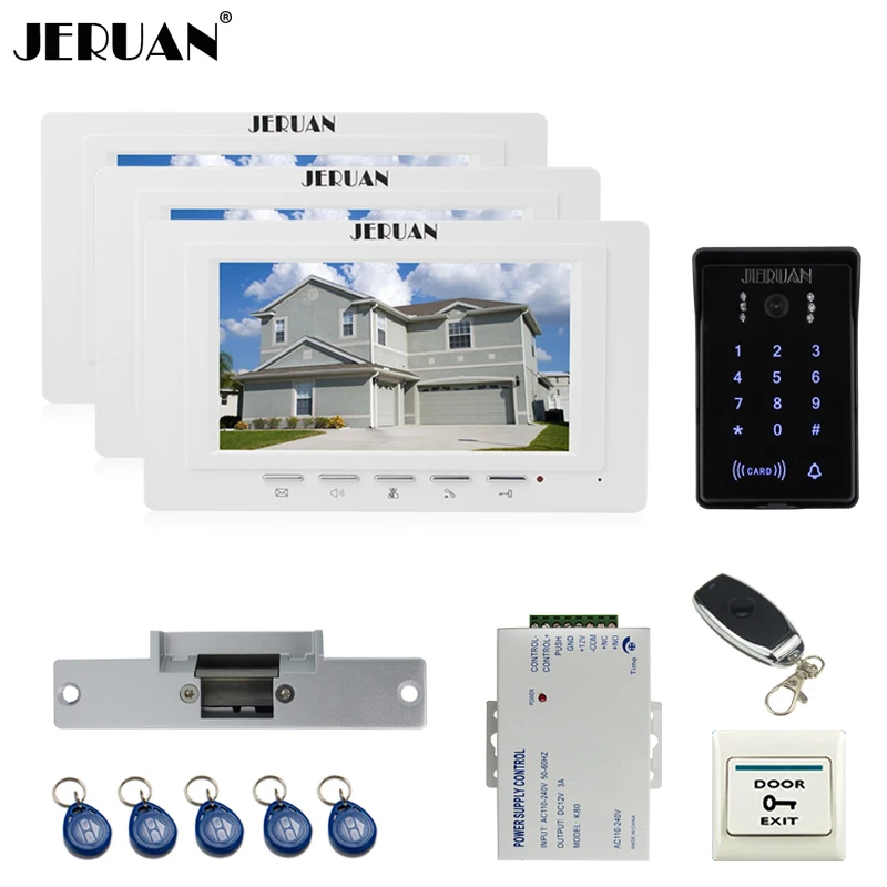 JERUAN Роскошные 7 &quotTFT видеодомофон видео домофон Системы 3 Монитора RFID