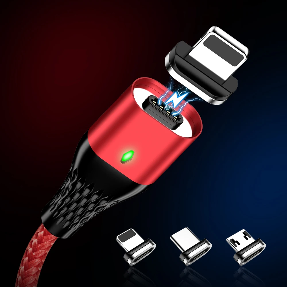 FLOVEME 1 м USB кабель type C Micro USB кабель провод для быстрого заряда нейлоновый СВЕТОДИОДНЫЙ Магнитный зарядный кабель для передачи данных Кабо 3 А магнитный для iPhone