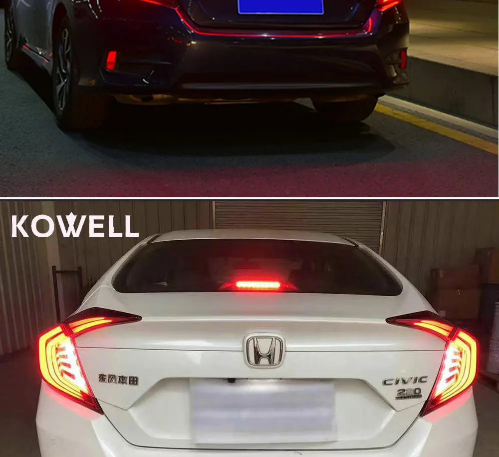 KOWELL автомобильный Стайлинг для HONDA CIVIC X 10th светодиодная сигнальная лампа задний фонарь светодиодные задние фары DRL+ стоп багажник свет автомобильные аксессуары