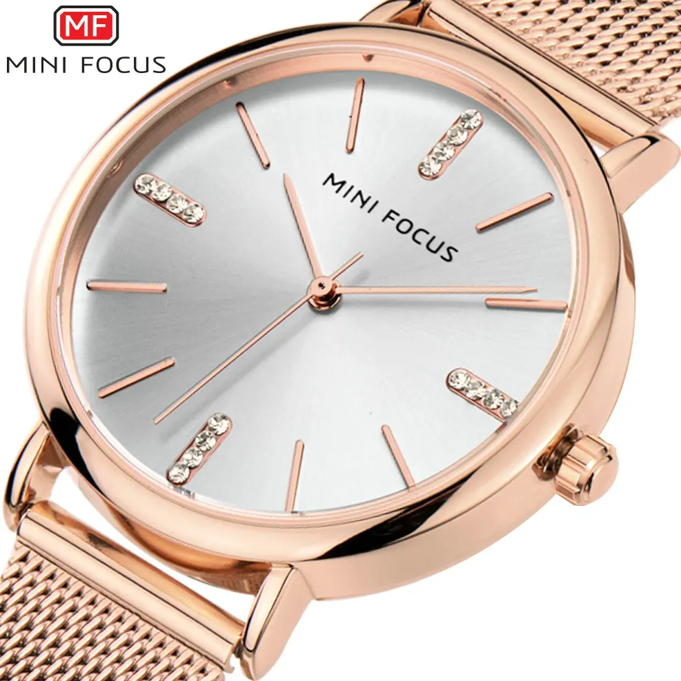 MINI FOCUS Top Brand Luxury Wrist Watches for Women Quartz Rose Golden