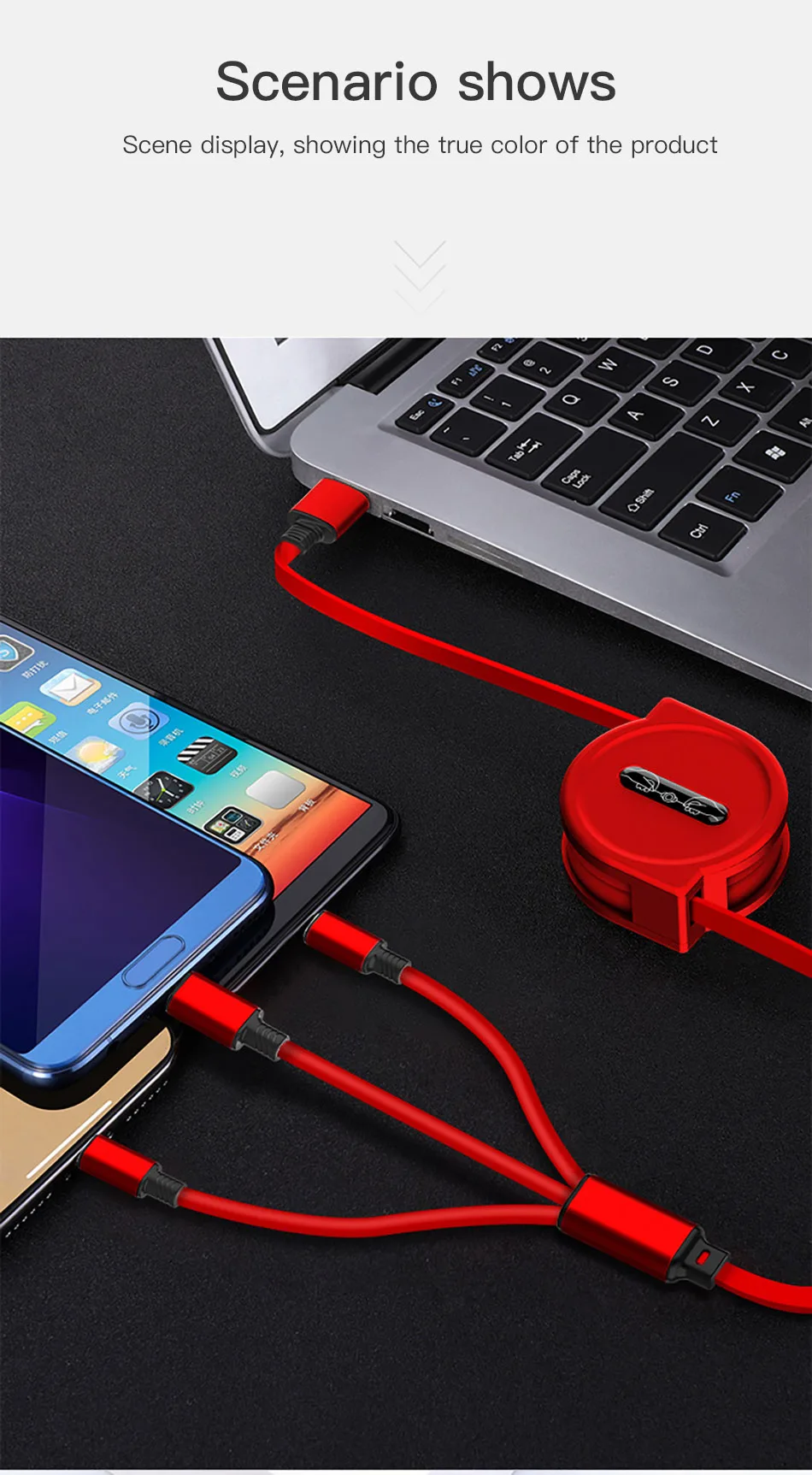 !ACCEZZ 3 in 1 Retractable USB Cable 3A Fast Charging For iPhone XS MAX Micro USB Type C For Samsung Xiaomi Huawei Mobile Phone (12)