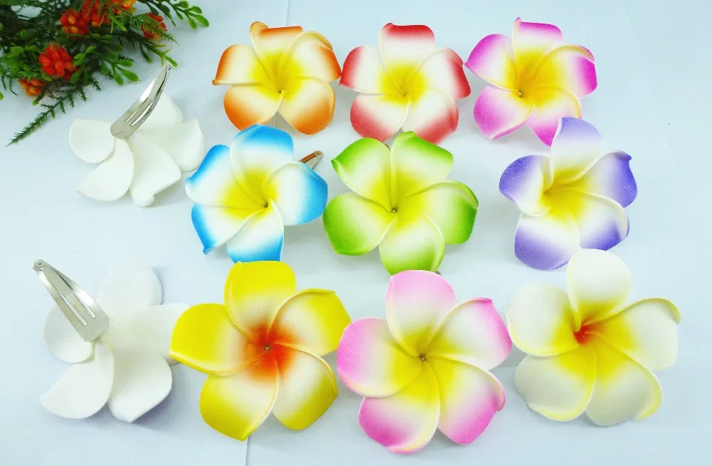 20 mixed color Foam Hawaiian Plumeria flower Frangipani Flower bridal hair clip 6cm [fila]slit mixed color shorts