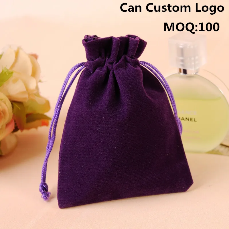 Wholesale Free Shipping 50pcs/Lot 7x9cm Purple Velvet Wedding Necklace Jewelry Gift Bags Pouches