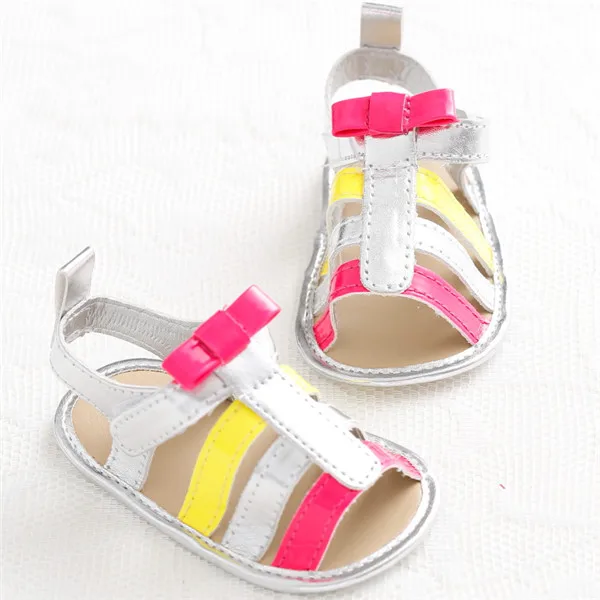Rainbow Color Summer Baby leather Soft Sole Sandals Princess Bow Baby
