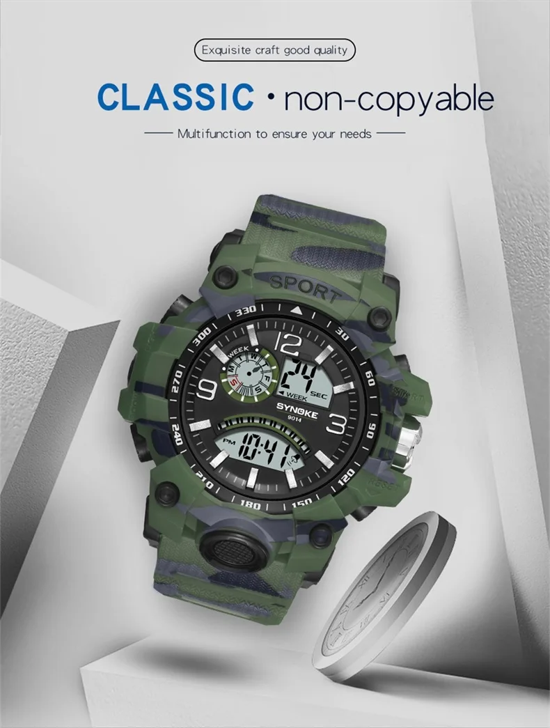 SYNOKE классические уличные спортивные часы мужские цифровые часы будильник мужские часы 3 бар водонепроницаемые мужские электронные наручные часы Новинка 9014