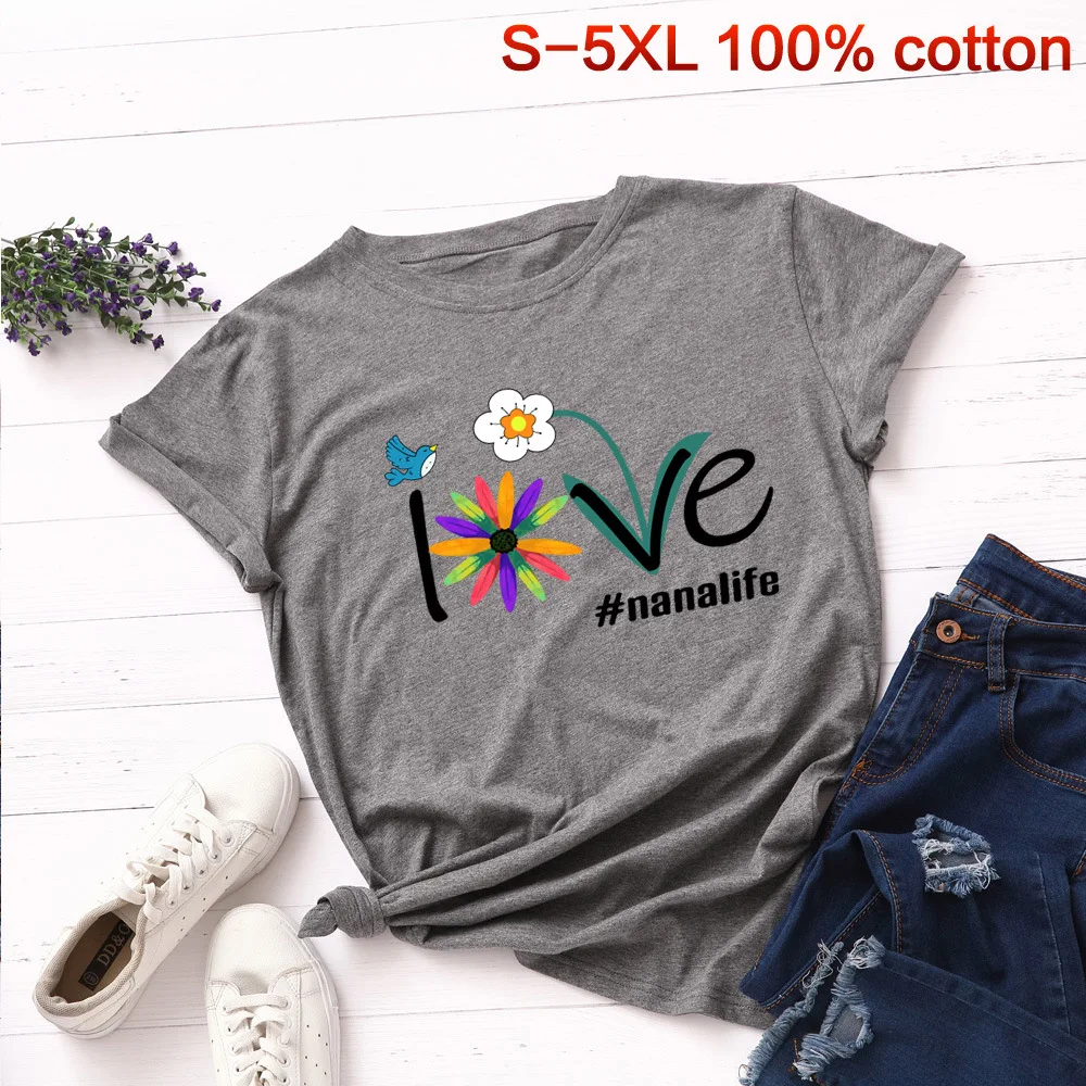 Футболка размера плюс S-5XL, принт, цветная футболка с цветами для женщин, хлопок, круглый вырез, короткий рукав, летняя футболка, топы, повседневные футболки - Цвет: SH