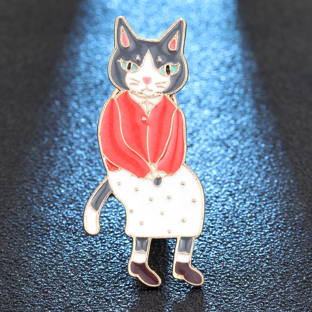

New Enamel Red Cat Style Brooch Denim Jacket Pin Buckle Shirt Badge Gift lapel pin