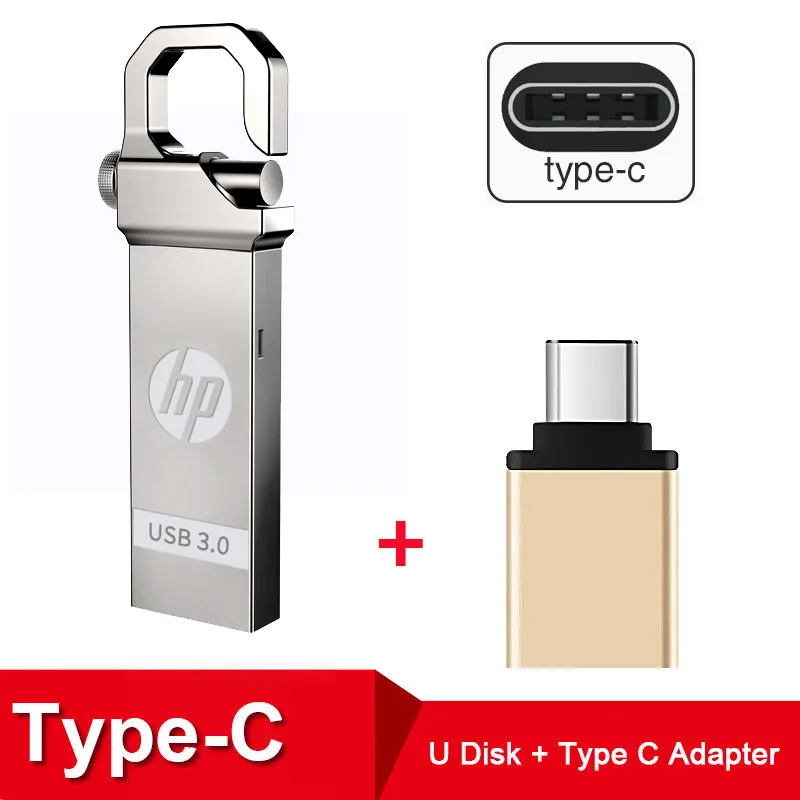 USB флеш-накопитель HP, 64 ГБ, металлическая флешка, 32 ГБ, плюс, OTG, DJ, сделай сам, логотип, флеш-накопитель, 16 ГБ, Cle, USB 3,0, флеш-карта памяти, 128 ГБ, Прямая поставка - Цвет: x750w Plus Type-c