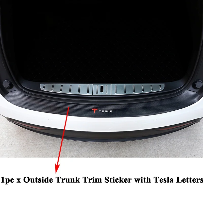 Стайлинг автомобиль педаль для багажника Крышка-наклейка для салона углеродного волокна протектор Liftgate украшение логотип автомобиля аксессуары для Tesla модель X - Название цвета: Outside with Tesla