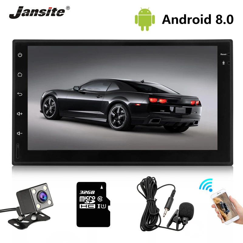 

Jansite 7" 2 din Car Radio MP5 Android 8.1 player HD 1080P Digital Touch screen mirror + Bluetooth Car Stereo with microphone