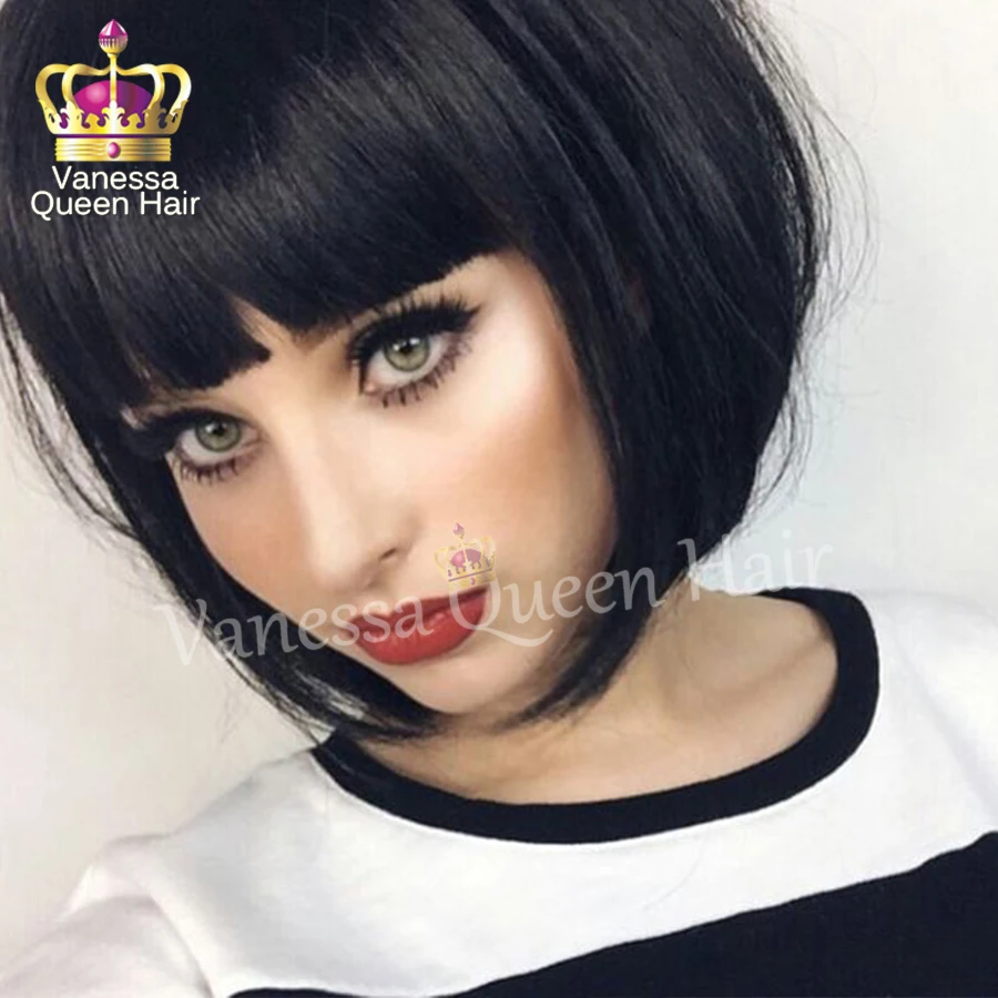 

Aurica Fashion Hot Selling Heat Resistant Synthetic Lace Front Wig Full Fringe Short Bob Wigs for Black Women fiber wigs