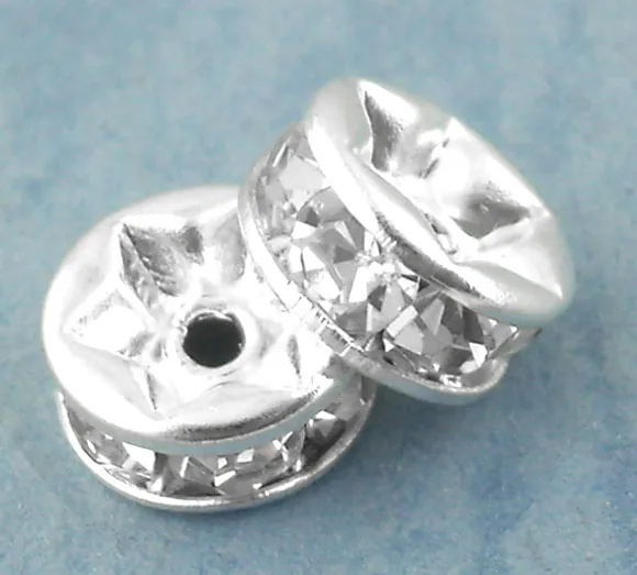 

Doreen Box hot- 30PCs Silver color Rondelles Rhinestone Spacers Beads 6mm Dia. (B01299)