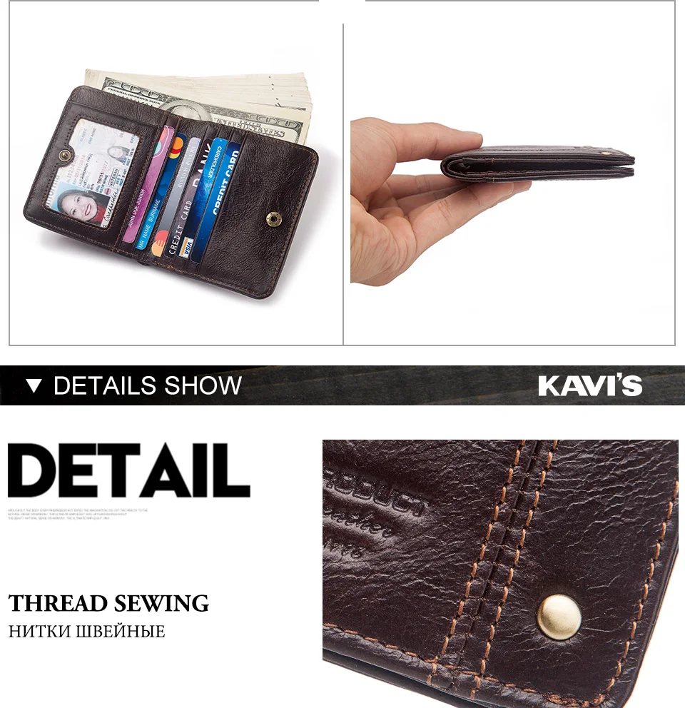 KAVIS Free Engraving Genuine Leather Wallet Men Coin Purse Male Cuzdan PORTFOLIO Portomonee Mini Slim Man ID Card Holder