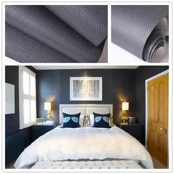 

Fashion Black Wallpaper Modern Grasscloth Wall paper Roll TV Wall decoration