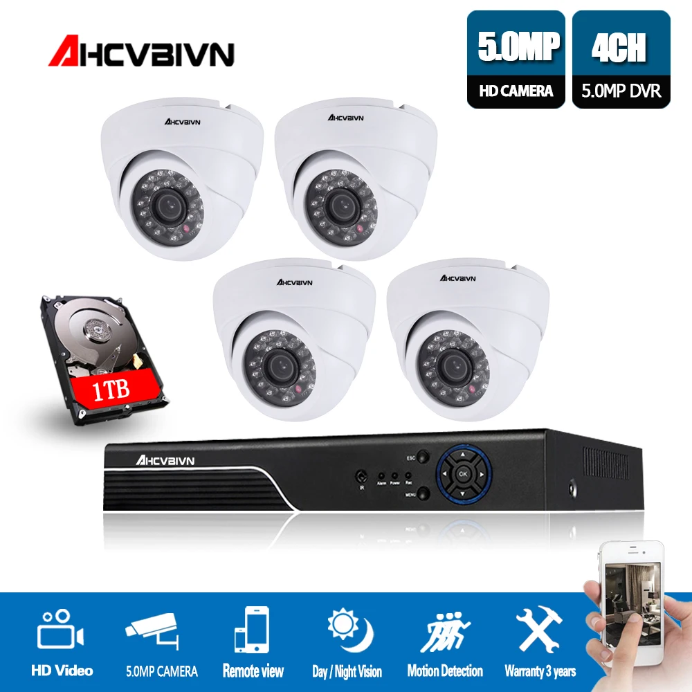 

H.265 5.0MP CCTV camera System 4CH 5MP AHD security Camera DVR Kit CCTV Mini Dome Indoor home Video Surveillance System 2TB HDD